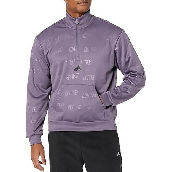 Adidas Purple Logo Print Quarter Zip Sweatshirt with Pocket Mens Size 2XL - Picture 1 of 8